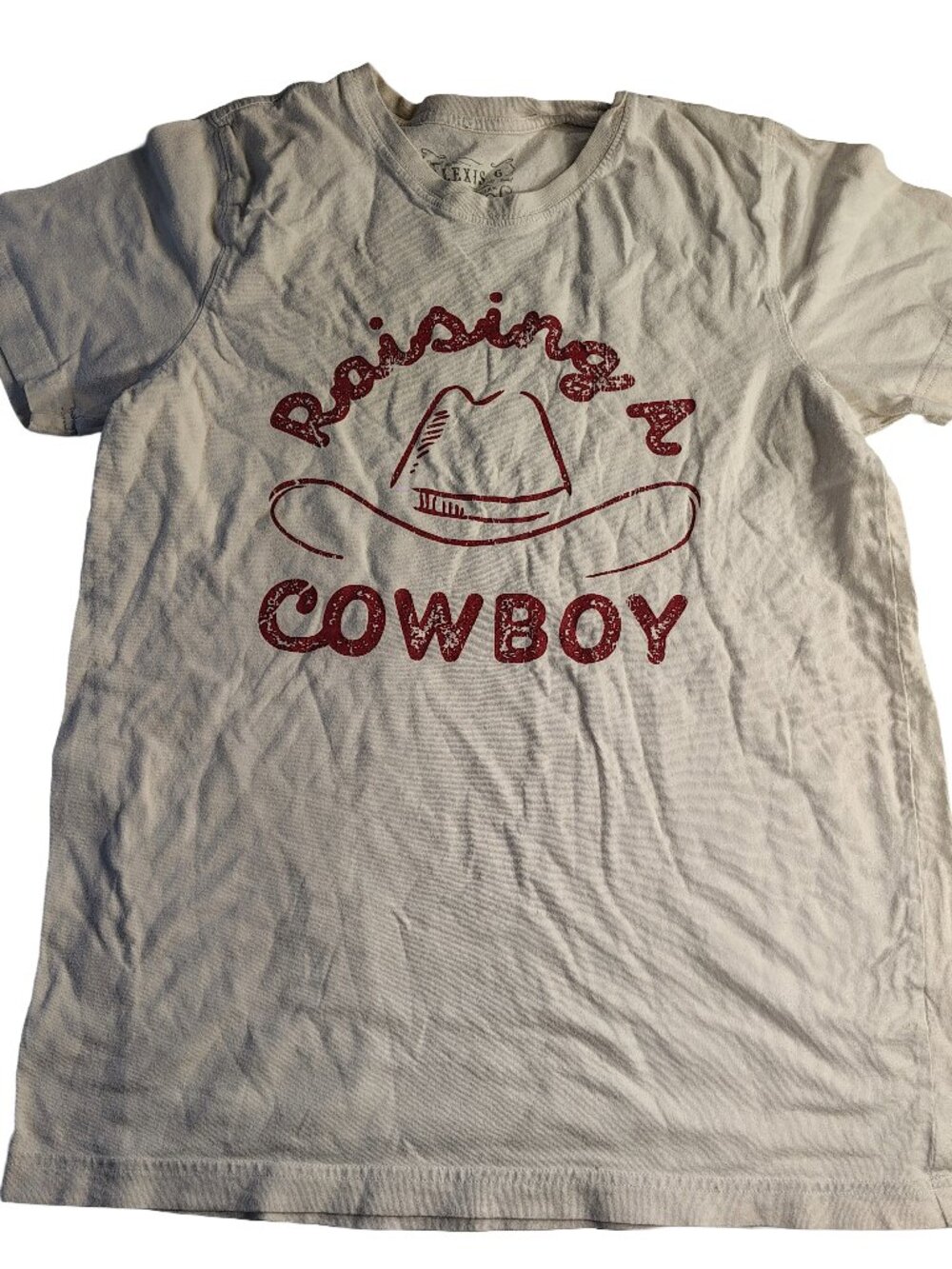 Women's White Medium Short Sleeve Raising A Cowboy Logo Western Themed T-Shirt